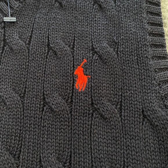 Polo Ralph Lauren Cable Knit V-Neck Sweater Vest Youth Boys 6 Navy Blue Red Pony - Picture 4 of 14